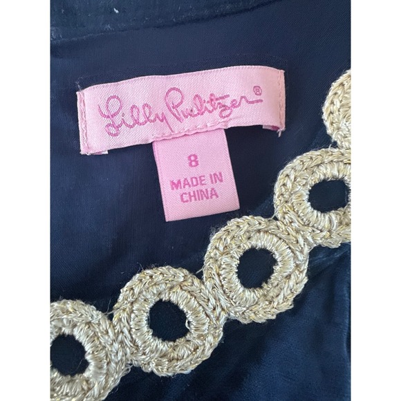 Lilly Pulitzer Sasha Shift Dress Halter Size 8 Navy Blue Metallic Gold Resort - Picture 9 of 15